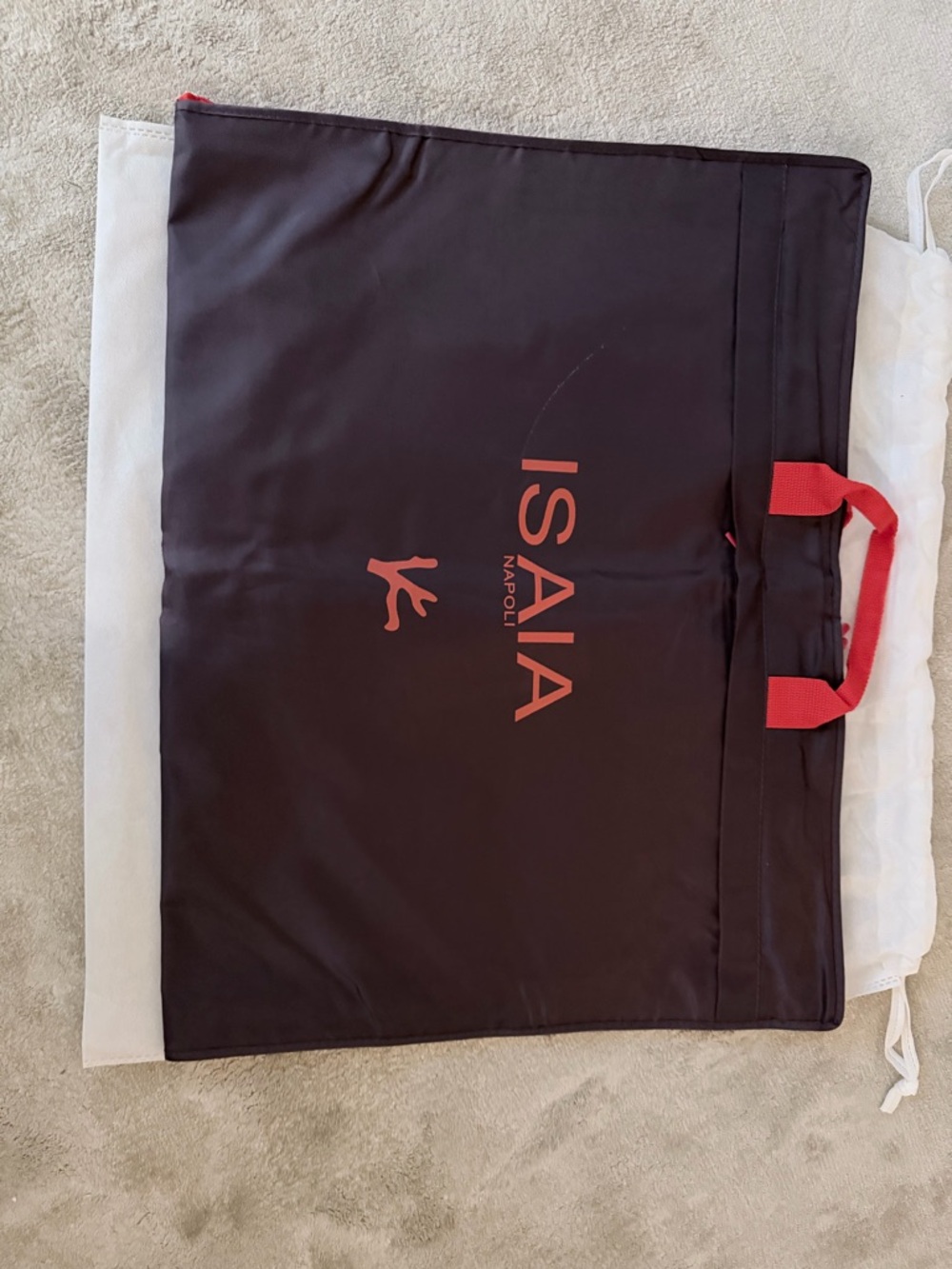 Isaia Maroon Garment Bag with Red Accents